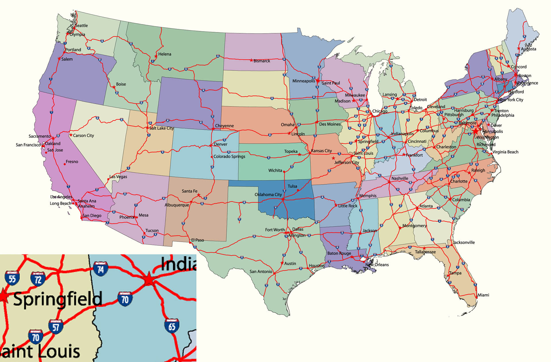 Vector Road Map of Conterminous USA with Separable States